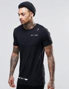 Asos Longline Muscle T-shirt With Text And Moon Shoulder Print - Black