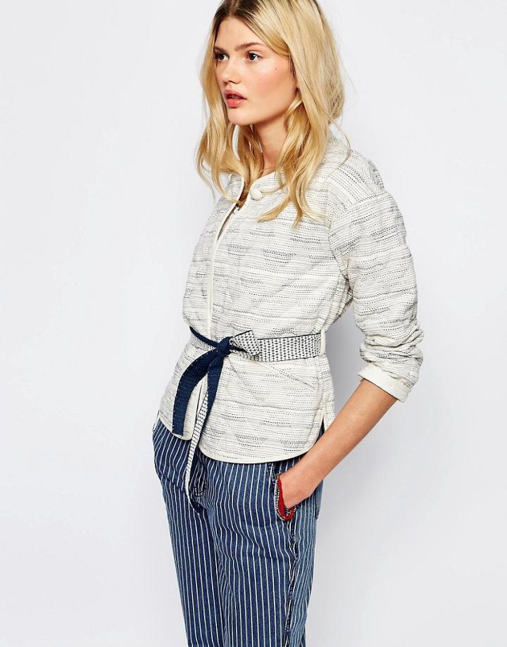 Sessun Quilted Jacket With Tie Waist In Stripe - Santorin