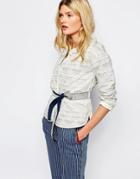 Sessun Quilted Jacket With Tie Waist In Stripe - Santorin