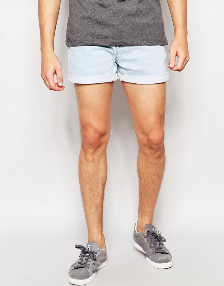 Asos Denim Shorts In Slim Bleach Blue - Bleach Blue