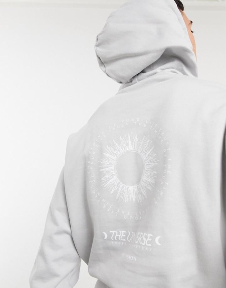 Asos Design Oversized Hoodie With Back Print-grey