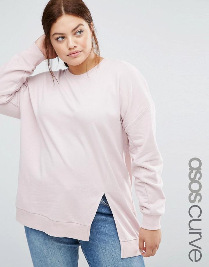 Asos Curve Longline Sweat With Front Split - Pink
