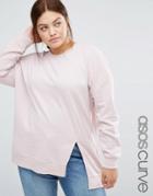 Asos Curve Longline Sweat With Front Split - Pink