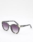 Quay Noosa Round Sunglasses With Metal Tips In Pewter Tortoise Shell-gray