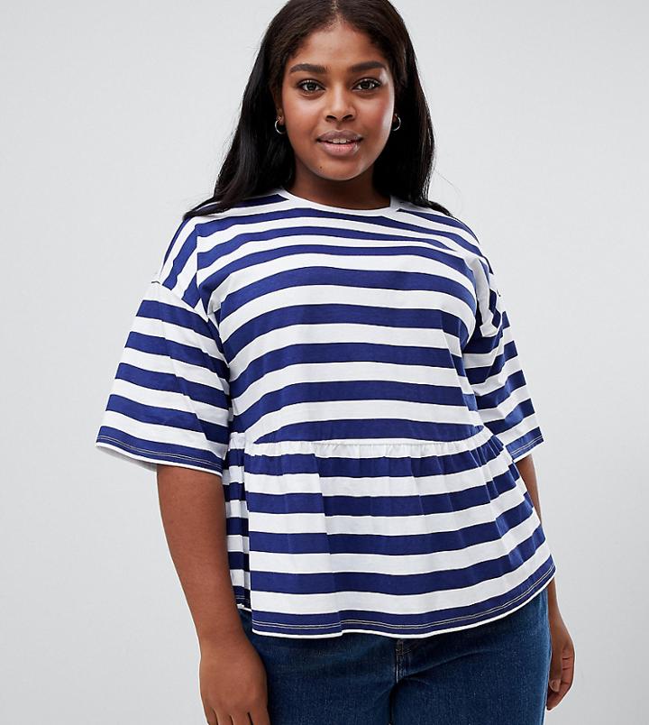 Asos Design Curve Smock Top In Chunky Stripe - Multi