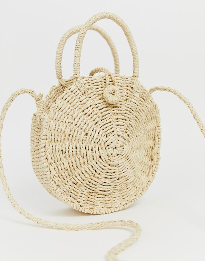 Hat Attack Straw Circle Cross Body Bag - Tan