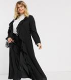Verona Curve Frill Front Duster Jacket In Black