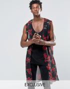 Reclaimed Vintage Chiffon Festival Vest In Mid Length - Black