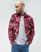 Asos Regular Fit Plaid Check Shirt With Acid Wash - Red
