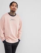 Asos Design Oversized Sweatshirt With Contrast Ringer & City Print In Pink - Pink