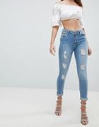 Forever Unique Light Wash Jeans With Rips - Blue