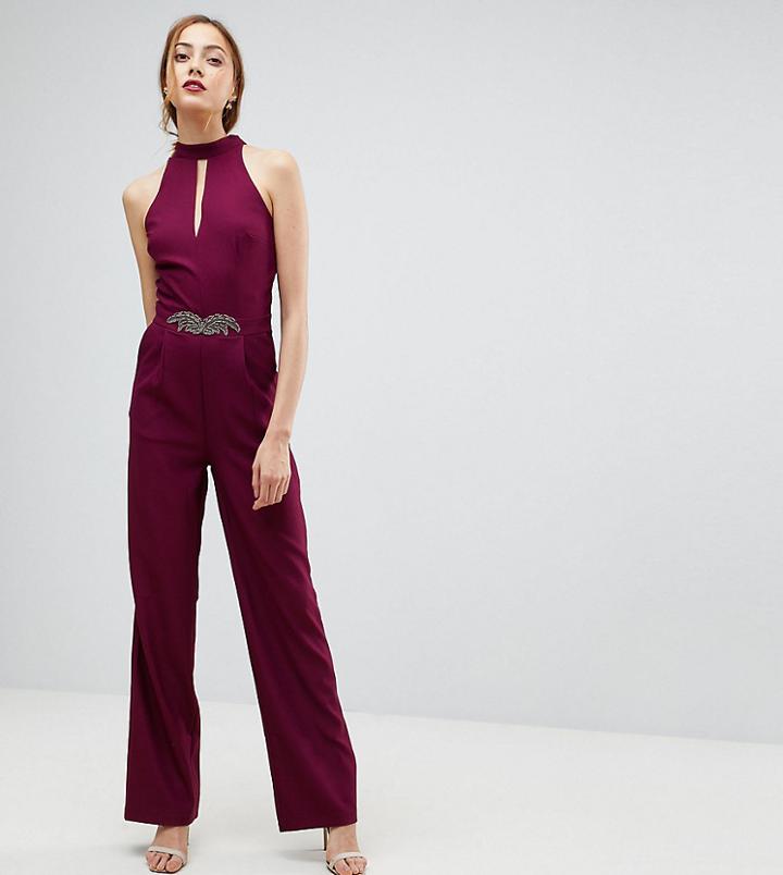 Little Mistress Tall Embellished Jumpsuit-beige