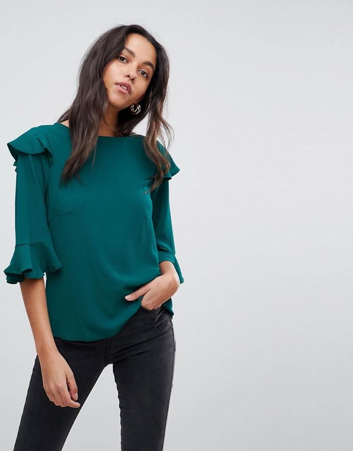 Ax Paris Frill Sleeve Top - Green