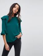 Ax Paris Frill Sleeve Top - Green