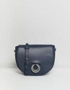 Asos Design Leather And Suede Saddle Bag With Ring Detail - Navy