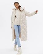 New Look Quilted Longline Puffer Coat In Stone-neutral