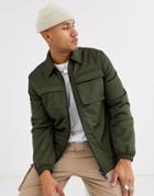 Asos Design Quilted Jacket With Utility Details In Khaki-green