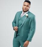 Asos Plus Wedding Slim Suit Jacket In Pine Green 100% Wool