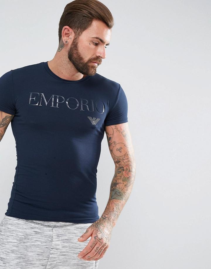 Emporio Armani Muscle Fit T-shirt In Marine With Metallic Logo - Navy