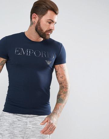 Emporio Armani Muscle Fit T-shirt In Marine With Metallic Logo - Navy