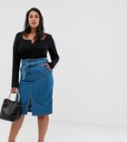 Vero Moda Curve Denim Midi Skirt With Tie Waist-blue