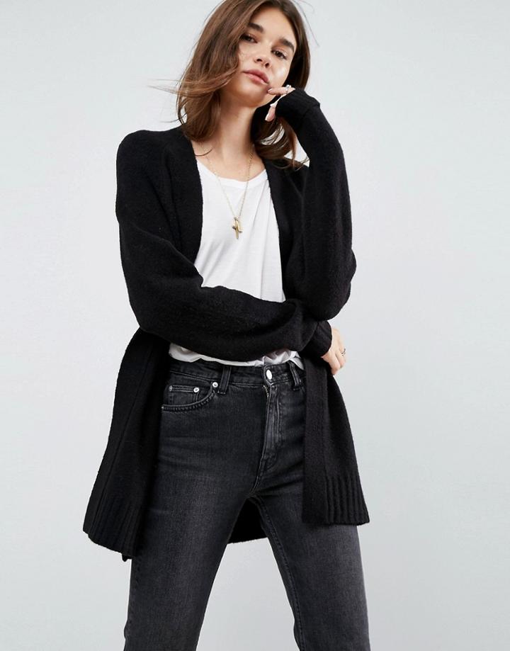 Asos Chunky Knit Cardigan In Wool Mix - Black