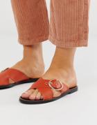 Depp Leather Buckle Open Toe Mules In Orange