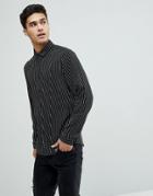 Asos Regular Fit Stripe Shirt With Side Zips - Black