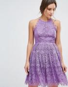 Asos Pinny Prom Mini Dress In Lace - Purple