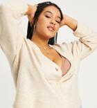 Asos Design Curve Button Through Fluffy Boxy Cardigan In Oatmeal-neutral