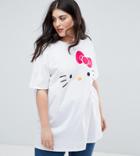 Asos Curve T-shirt In Oversized Fit With Hello Kitty Face Print - White