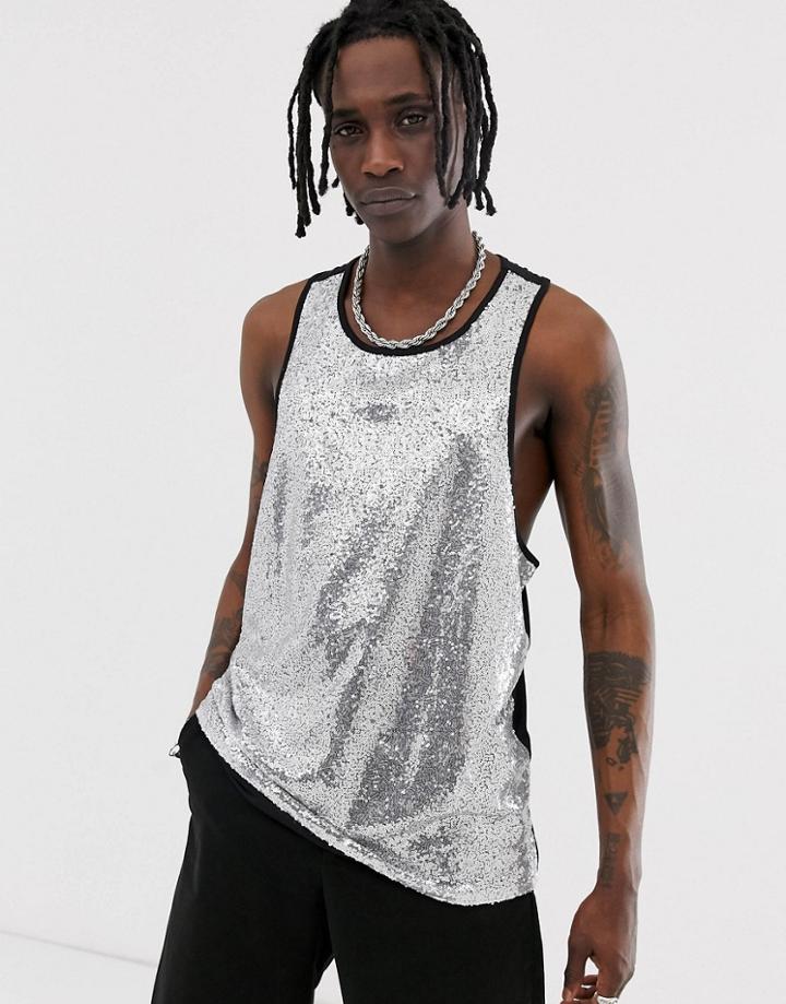 Urban Threads Festival Irridescent Sequin Tank-silver