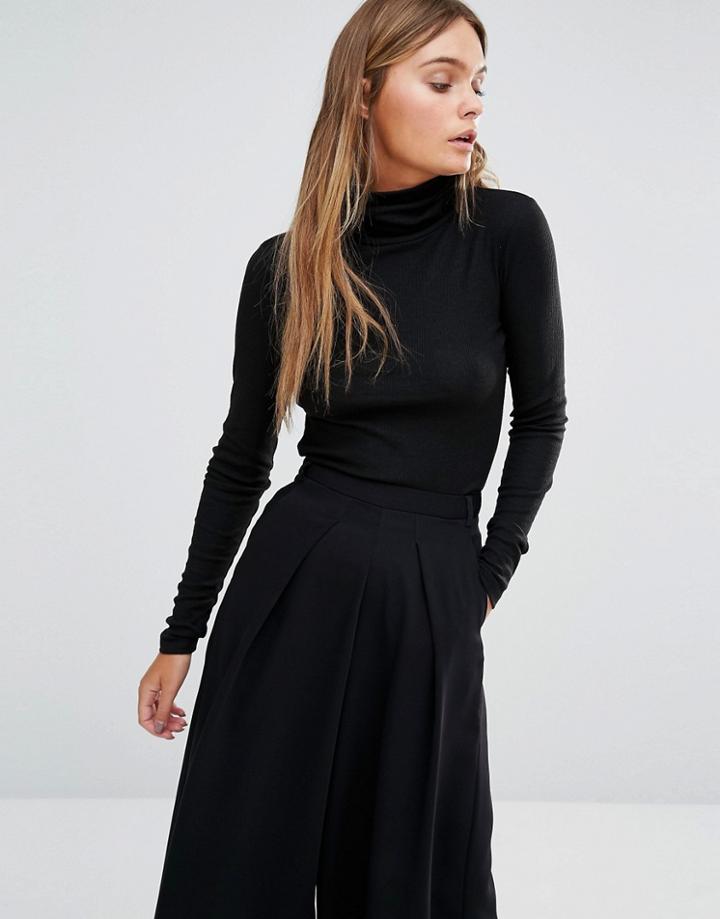 New Look Rib Roll Neck Top - Black
