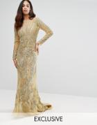 A Star Is Born Mesh Maxi Dress With Placement Embellishment - Gold