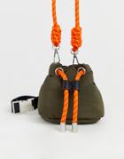 Pull & Bear Nylon Bucket Bag With Rope Tie In Green - Green