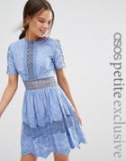 Asos Petite Lace Embroidered Cotton Dress - Blue