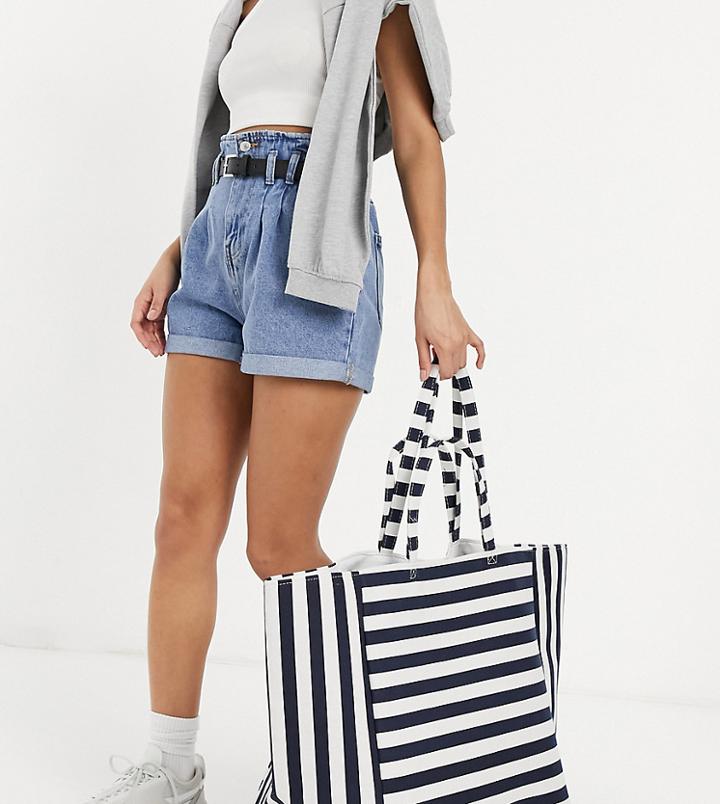 South Beach Striped Tote In Navy And Cream Stripe