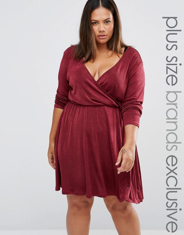 Pink Clove Long Sleeve Wrap Dress - Red