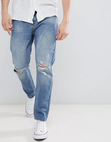Rollas Stubs Rolled Jeans Orignal Stone Wash Busted Knees-blue