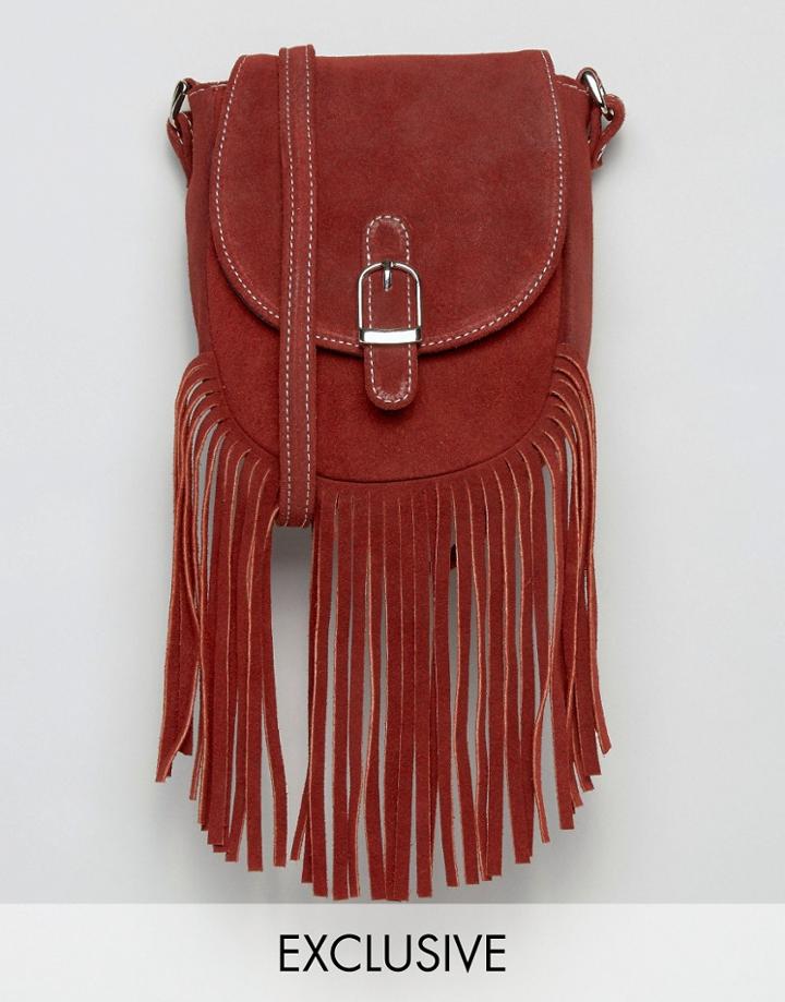 Reclaimed Vintage Suede Fringe Bag - Red