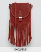 Reclaimed Vintage Suede Fringe Bag - Red