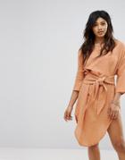 Zulu & Zephyr Nude Tie Front Cotton Beach Dress - Beige