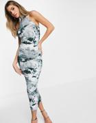 Asos Design Ruched Racer Front Neck Midi Dress In Tie Dye Print-multi