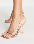 Public Desire Rayelle Heeled Sandals With Square Toes In Rose Gold