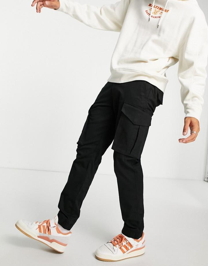 Only & Sons Tapered Fit Cargo Trousers In Black