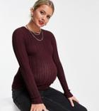 Asos Design Maternity Exclusive Sweater With Crew Neck In Rib In Dark Red