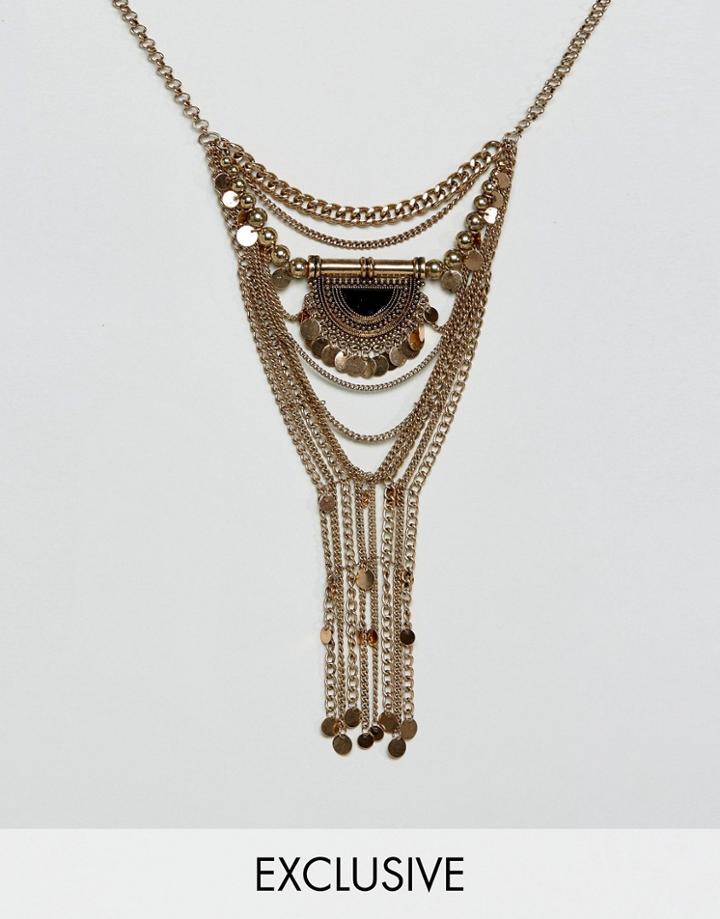 Reclaimed Vintage Inspired Boho Drop Necklace - Gold