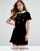 Miss Selfridge Petite Velvet Embellished Collar Dress - Black