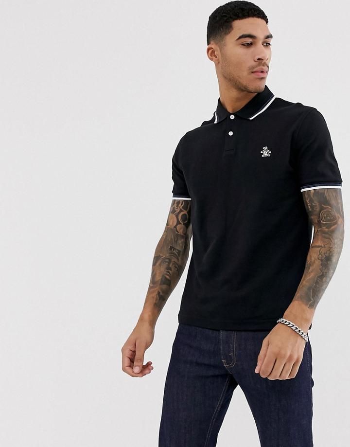 Original Penguin Slim Fit Tipped Pique Polo In Black