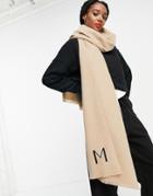 Asos Design Recycled Blend Personalized Scarf With M Initial In Stone-neutral